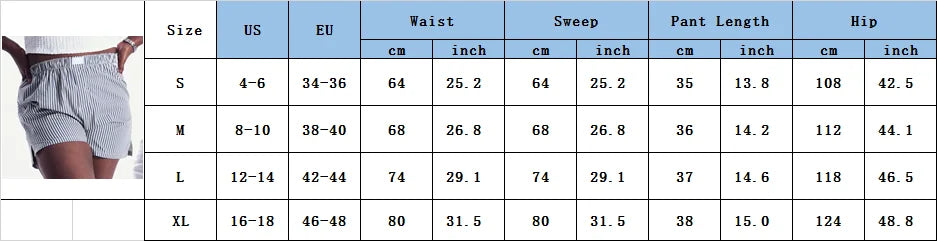maoxiangshop - Women's Y2K Aesthetic Summer Casual Pajama Shorts Elastic Band Loose Fit Striped Lounging Beach Cute Short Panties
