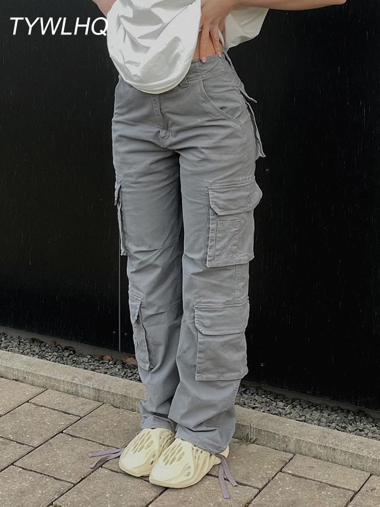 maoxiangshop2 Vintage Cargo Pants Baggy Jeans Women Fashion 90s Streetwear Pockets Wide Leg High Waist Straight Y2k Denim Trousers Overalls