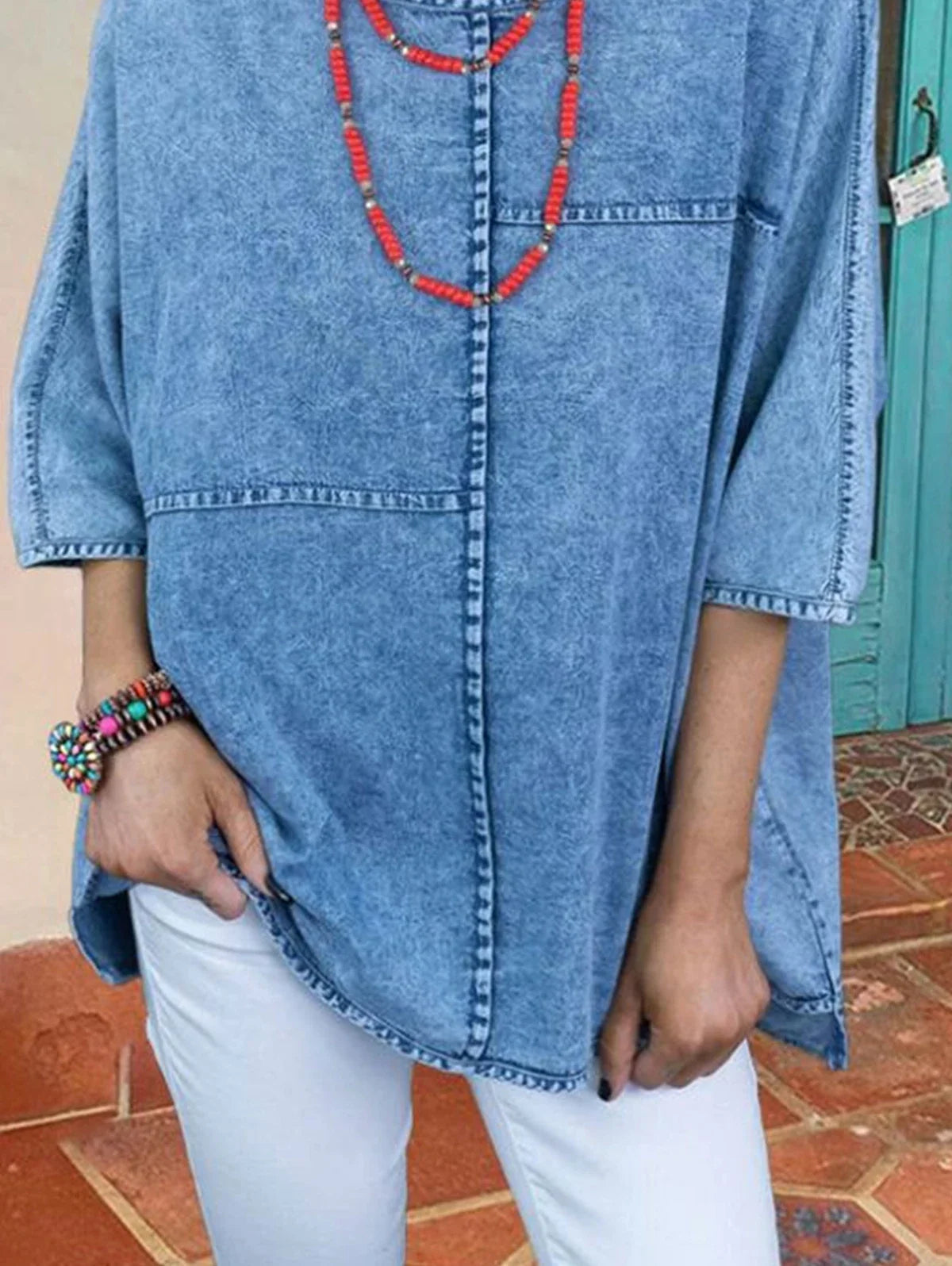maoxiangshop Women's Plus Size Denim Shirts Spring Fashion Half Sleeve Spliced Elegant Shirt Blouse Woven Cotton Shirt Chemise Blusas Tops