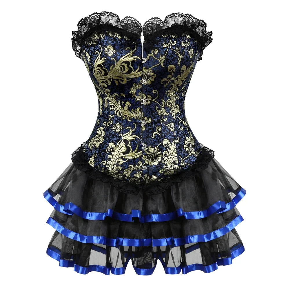maoxiangshop - Corset Skirt for Women Steampunk Bustiers Dress Lace Up Boned Korsett Classic Corsets Clubwear Carnival Costumes Rave Outfits