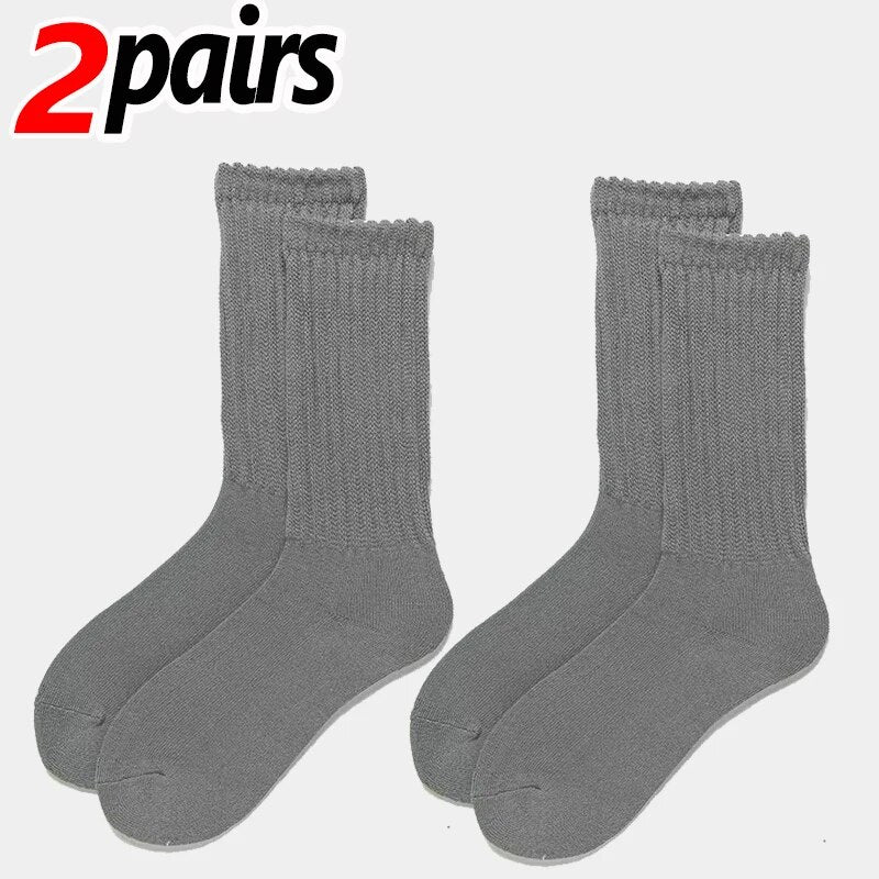 maoxiangshop 1/2Pairs Lolita Long Socks Women Solid Color Knitted Warm Middle Tube White Warmer Ladies Autumn Winter Crochet Sox Boot Cuffs