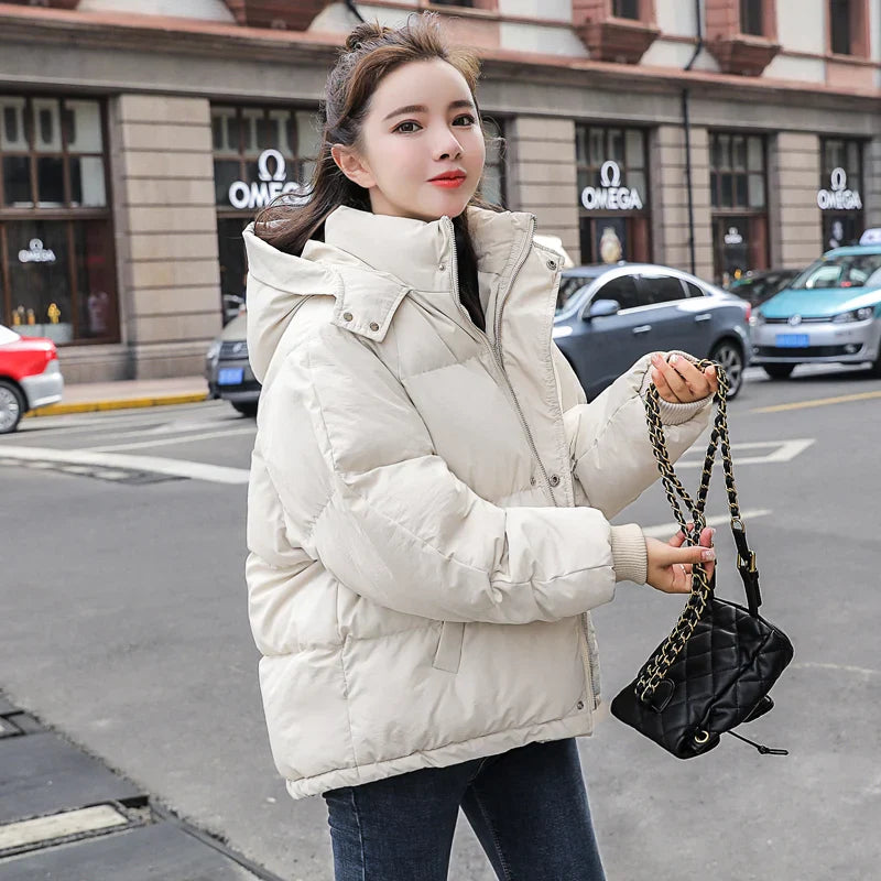 maoxiangshop Fashion Winter Hooded Puffer Jacket Women Solid Casual Warm Oversize Parkas Female Korean Loose Long Sleeve Coat Women Clothing