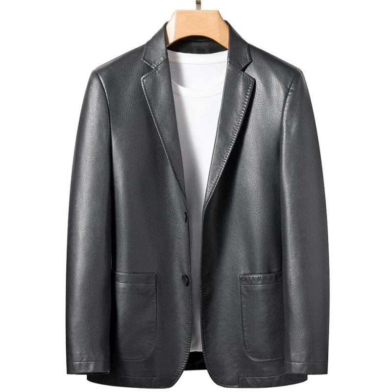 maoxiangshop FALL OUTFITS MEN High Quality Men's Suit Leather Jacket Fashion Leather Coat Autumn and Winter New Casual Small Suit Coat Men Leather Jacket
