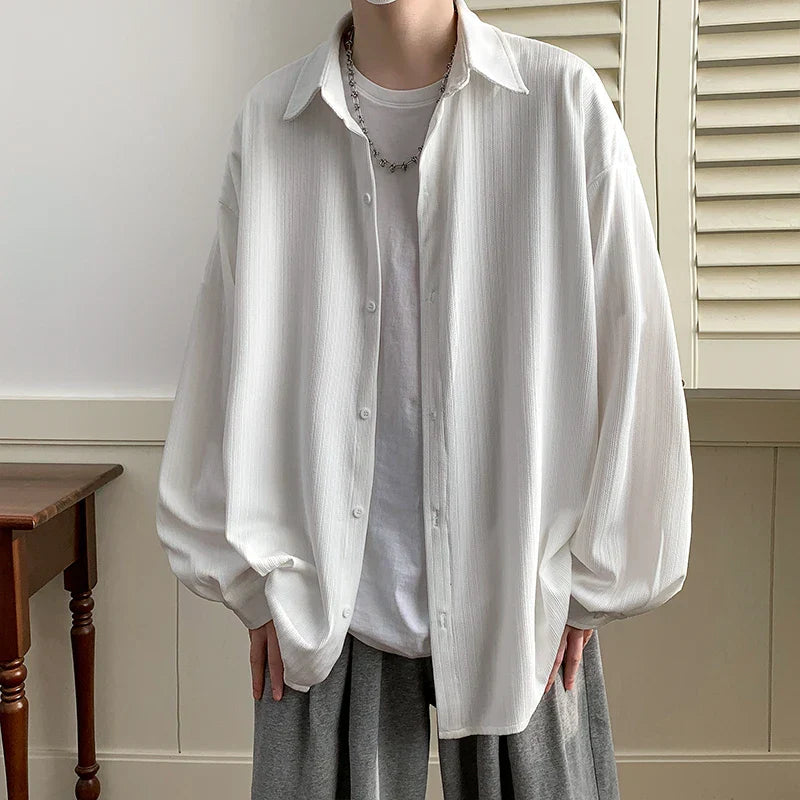 maoxiangshop 2024 Spring Summer Men White Vintage Shirts Mens Harajuku Fashion Oversized Shirt Male Black Casual Streetwear Blouses 5XL