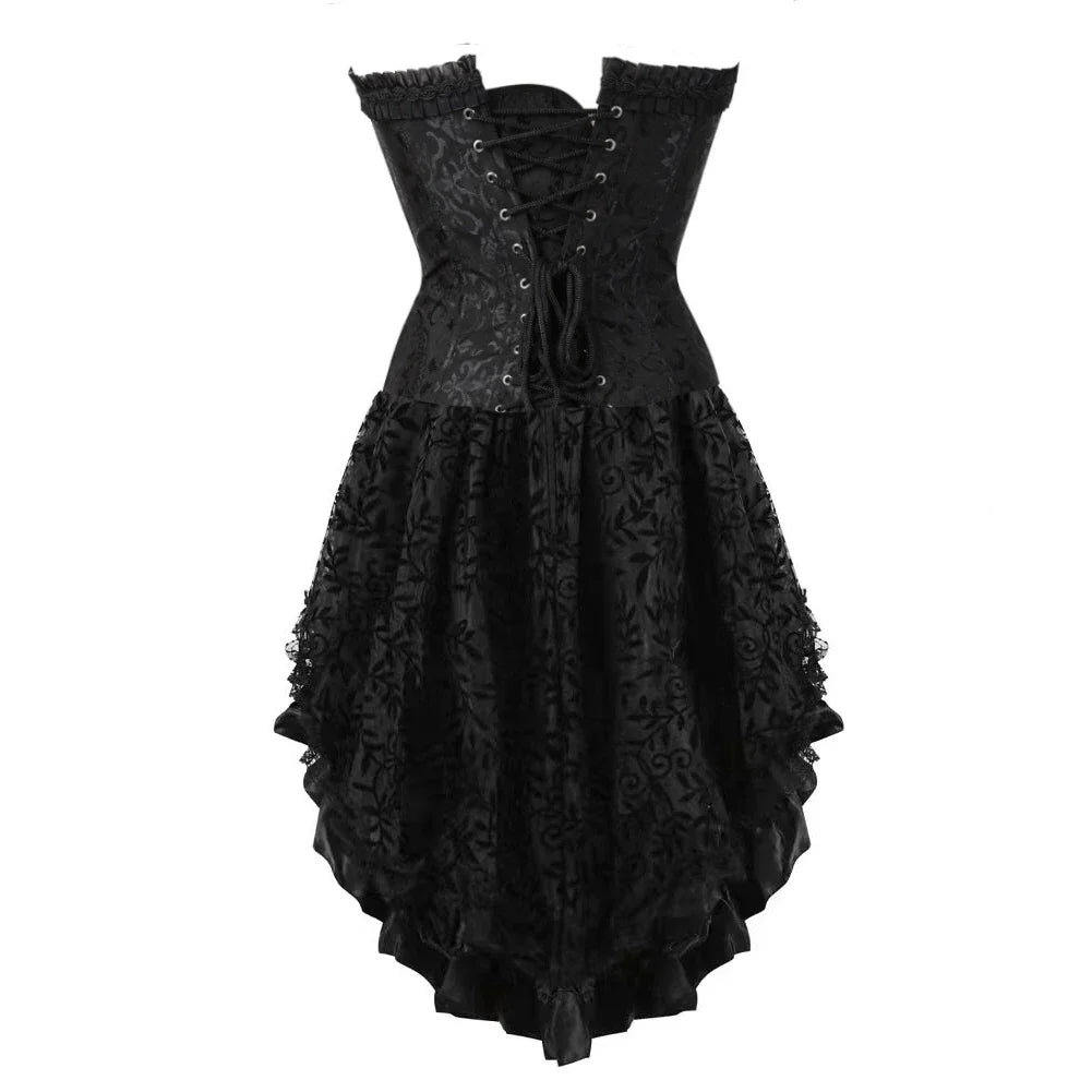 maoxiangshop - Women's Evening Corset Dress Floral Lace Up Bustiers Medieval Bustier Skirt Steampunk Carnival Evening Party Costume Plus Size