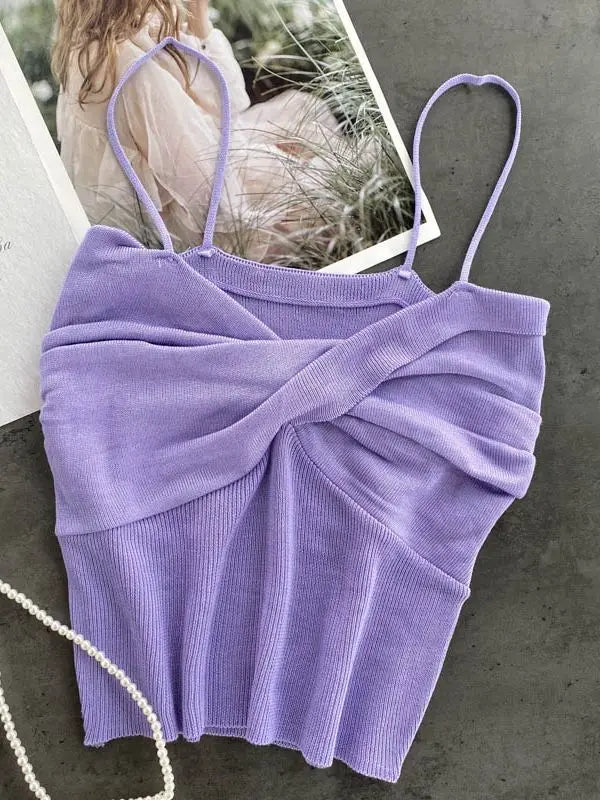 maoxiangshop-Heliar Women Pleated Strapy Camisoles Female Slim Crop Tops Knitted Sexy Tops For Women Cloth 2022 Summer