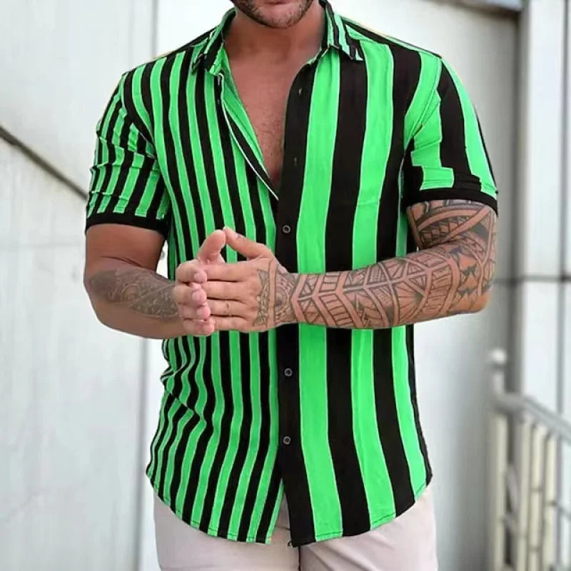 maoxiangshop Men's Shirts Holiday Hawaiian Beach Shirts Striped Print Tops Business Casual Cropped Oversized T-Shirts 5XL Designer Clothing