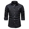 maoxiangshop New Autumn Men's Denim Shirt Cotton Elastic Casual Social Design Double Pockets Slim Jeans Shirts for Men
