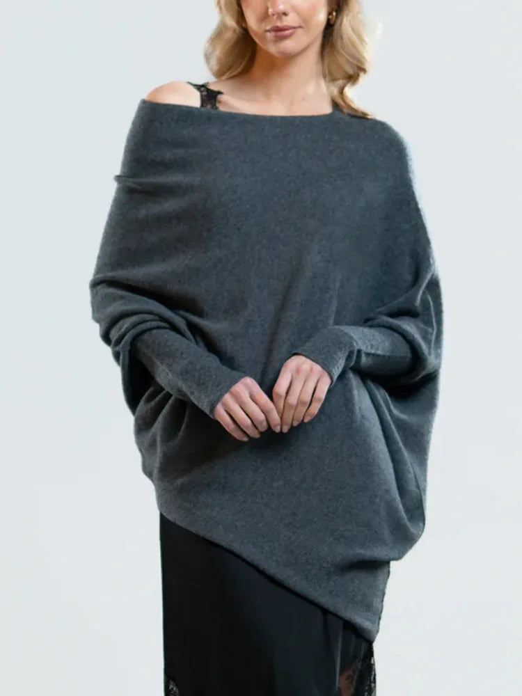 maoxiangshop Autumn And Winter New Women's Ribbed Knit Jumper Set Head Casual Bat Sleeve Round Neck Simple Versatile Knitwear Jumper