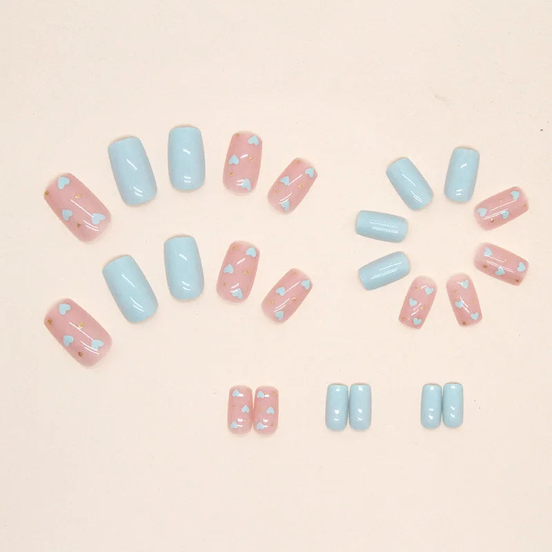 maoxiangshop 24Pcs Square Head False Nails with Glue Pink Wavy Line Design Fake Nails Artifical Finished Press on Nails Full Cover Nail Tips