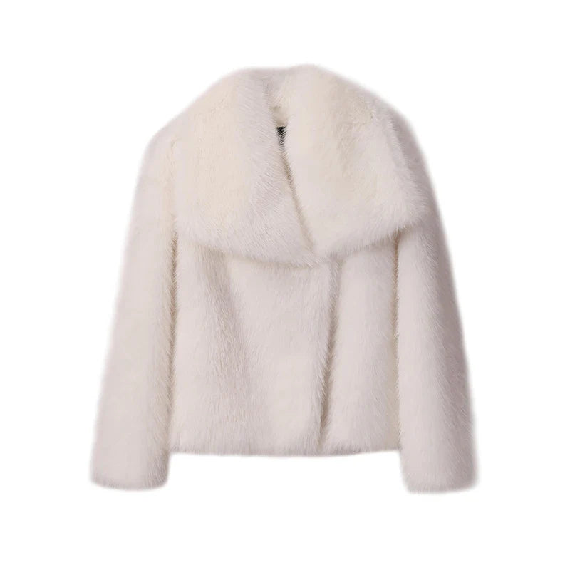 maoxiangshop - Chic Ins Blogger Brand Fashion Fake Fox Fur Jacket Coat Women 2024 Winter Luxury Design Big Collar Fur Coats Cool Girls Overcoat