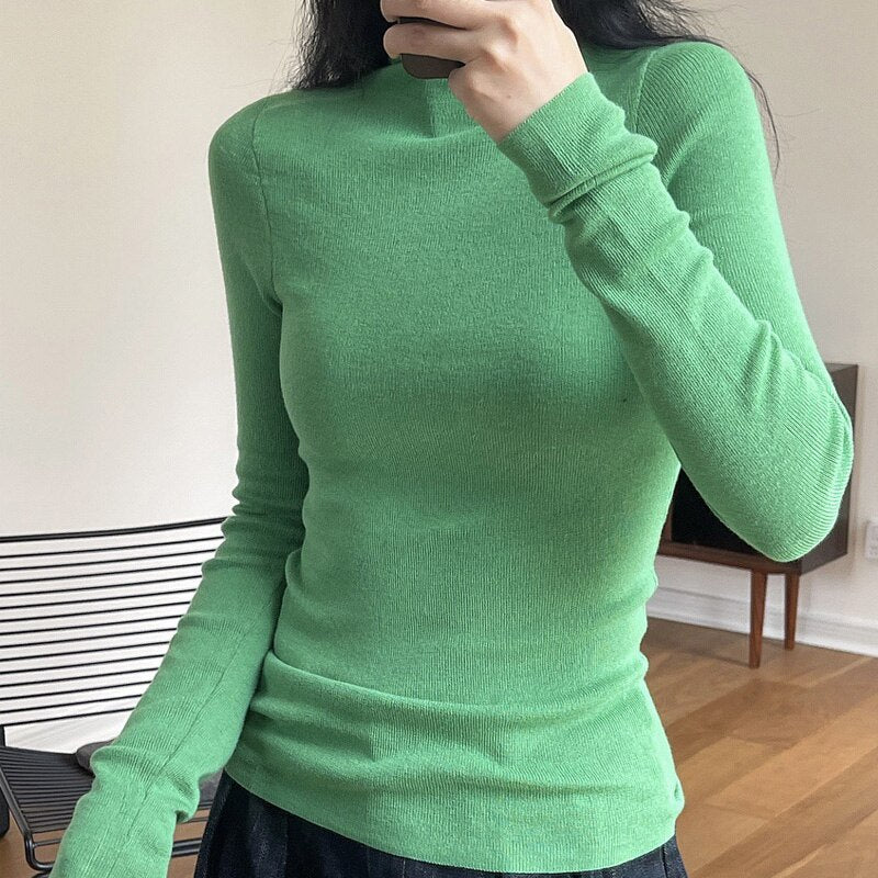 maoxiangshop Autumn And Winter Women's Casual Solid Color Turtleneck Long-sleeved Slim Sweater