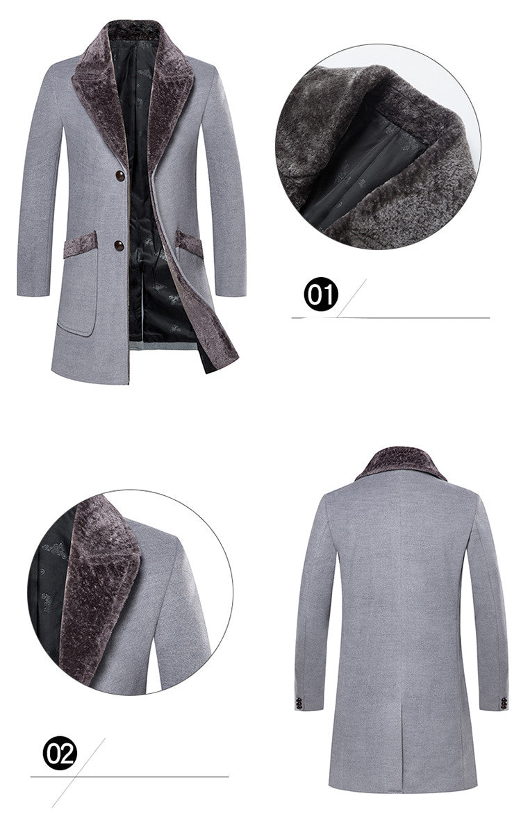 maoxiangshop Zoulv Male Solid Color Slim Casual Windbreaker Jacket 5XL Winter Men's Long Woolen Coat Fur Collar Warm Woolen Coats