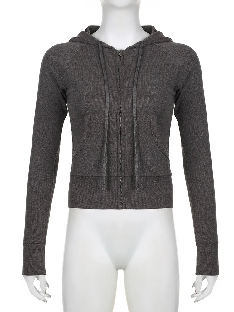 maoxiangshop Casual Streetwear Basic Hooded Pockets Sweatshirt Tracksuit Solid Long Sleeve Hoodies Women Autumn Spring Fashion