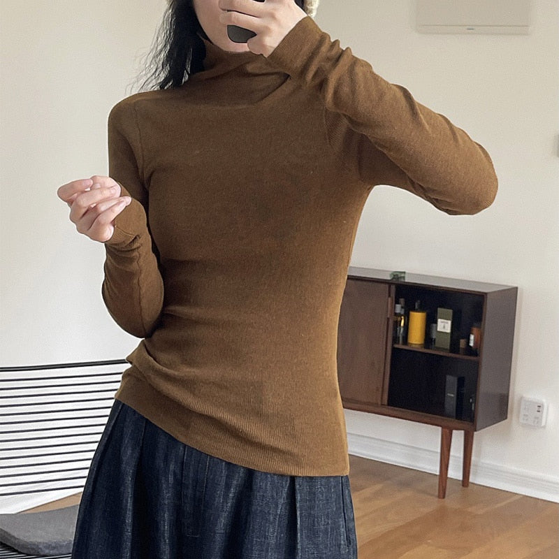 maoxiangshop Autumn And Winter Women's Casual Solid Color Turtleneck Long-sleeved Slim Sweater
