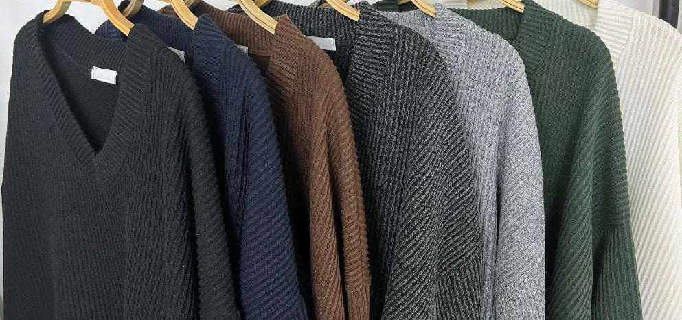 maoxiangshop Autumn/Winter Men's V-neck Pullover Sweater Korean Version Loose Solid Color Knit Leggings Over Casual Top Men's Large Size