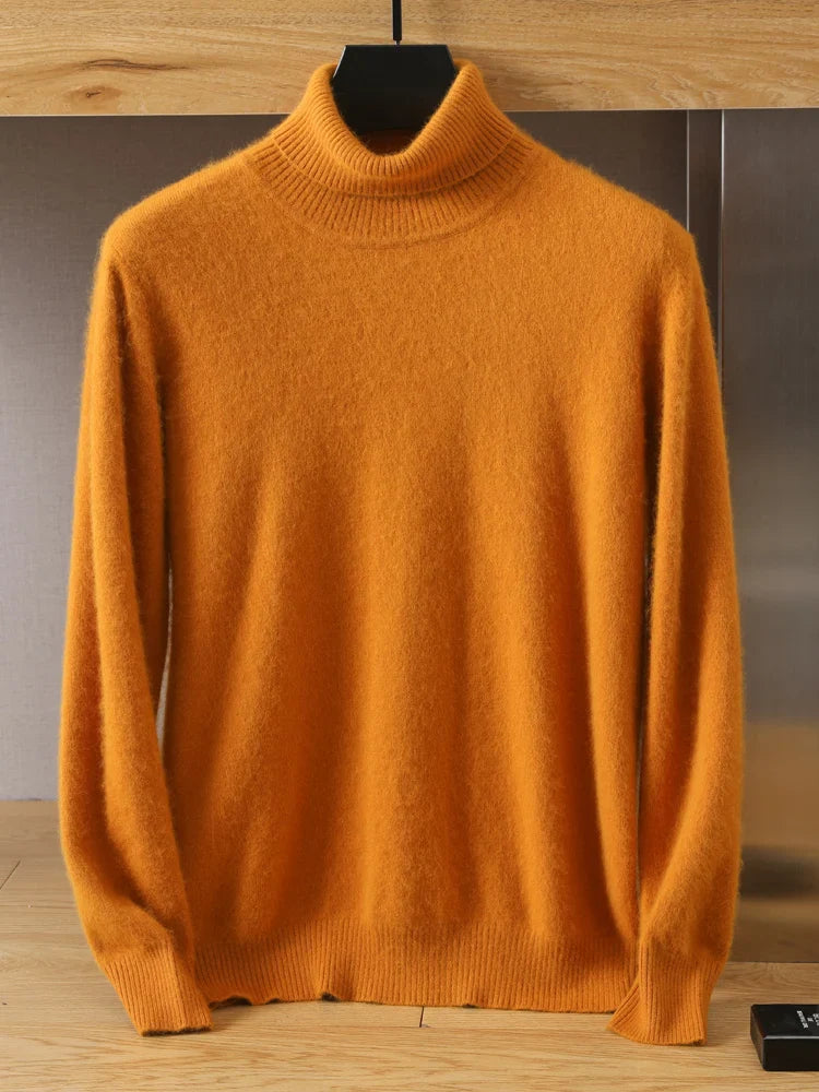 maoxiangshop Men's 100% pure Mink velvet Cashmere Sweater High Lapels Pullovers Knitted Winter New Tops Long Sleeve High-End Jumpers