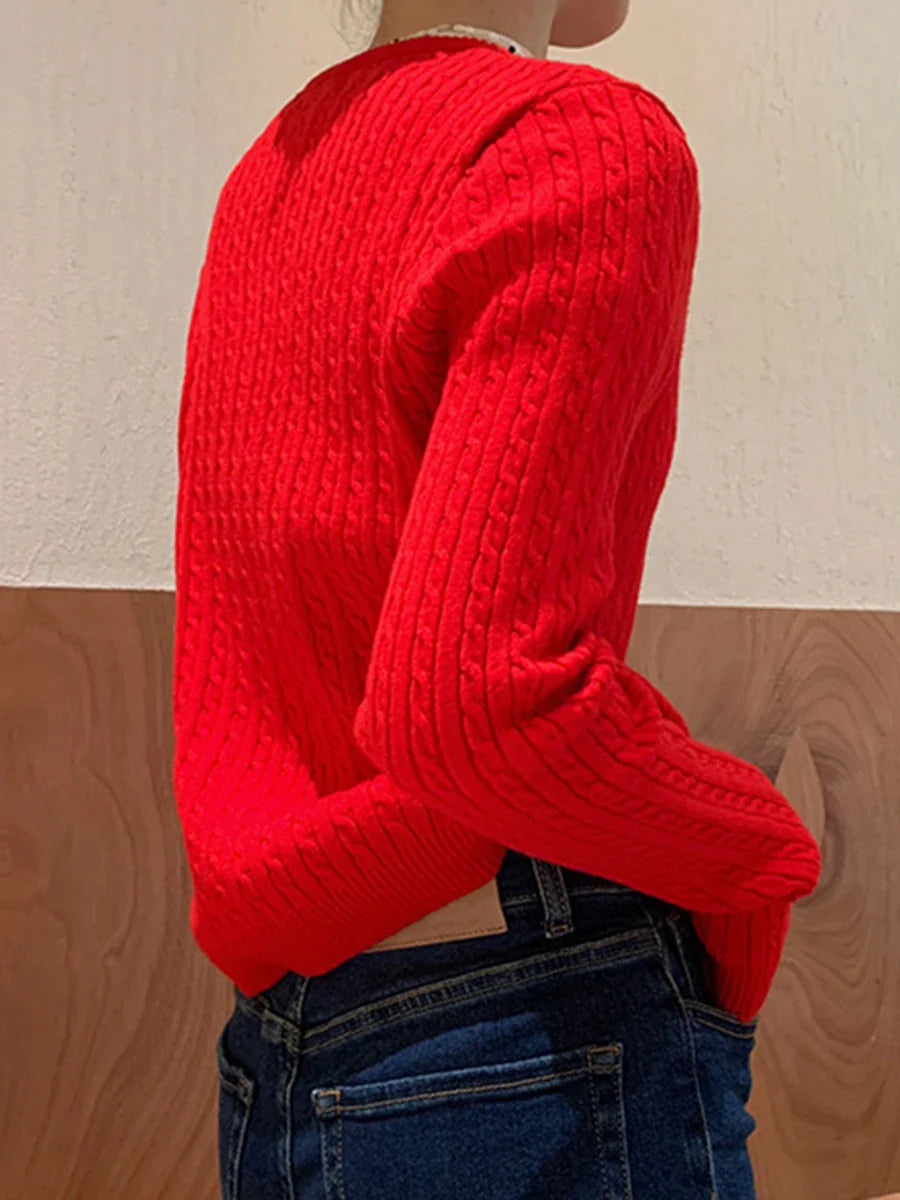 maoxiangshop - Autumn Solid Cardigan Sweater Women 2024 New O Neck Button Up Long Sleeve Slim Jumper Vintage Fashion Casual Knitted Outerwear