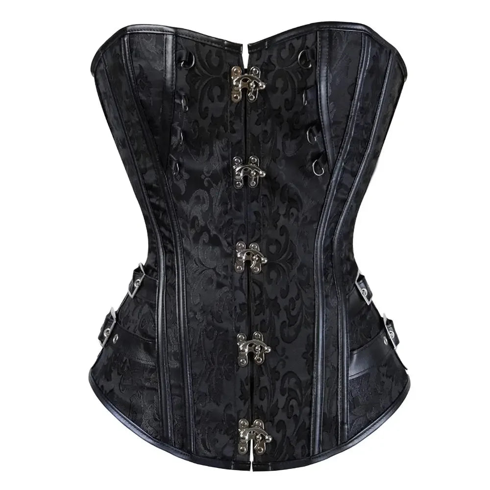 maoxiangshop - Gothic Corset Top for Women Steampunk Corsets Leather Jacquard Bustiers Pirate Basque Halloween Cosplay Costumes Rave Outfits