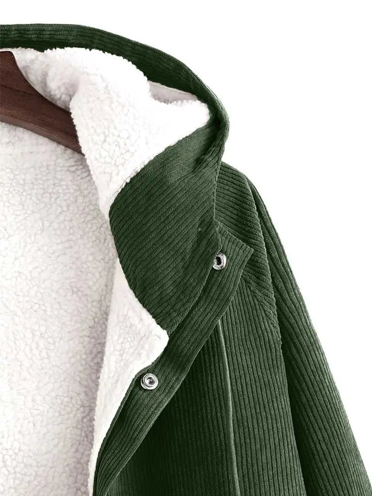 maoxiangshop Jacket for Men Faux Fur Fluffy Corduroy Hooded Coats Solid Raglan Sleeve Jackets Fall Winter Streetwear Warm Outerwear