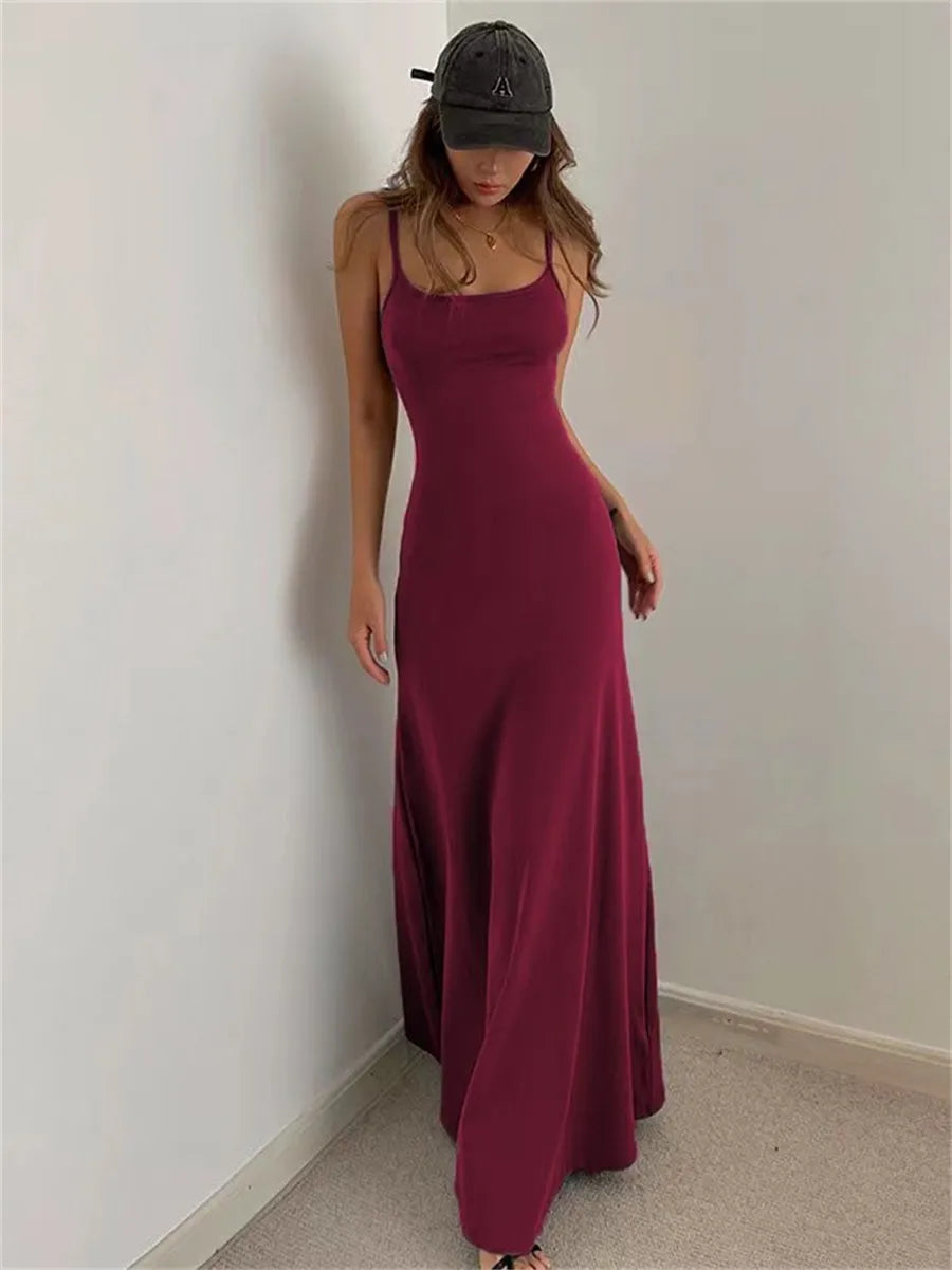 maoxiangshop-Woman Spring Summer Style Bodycon Dress Female Sexy Sleeveless Spaghetti Strap Split Sheath Dress Vestidos
