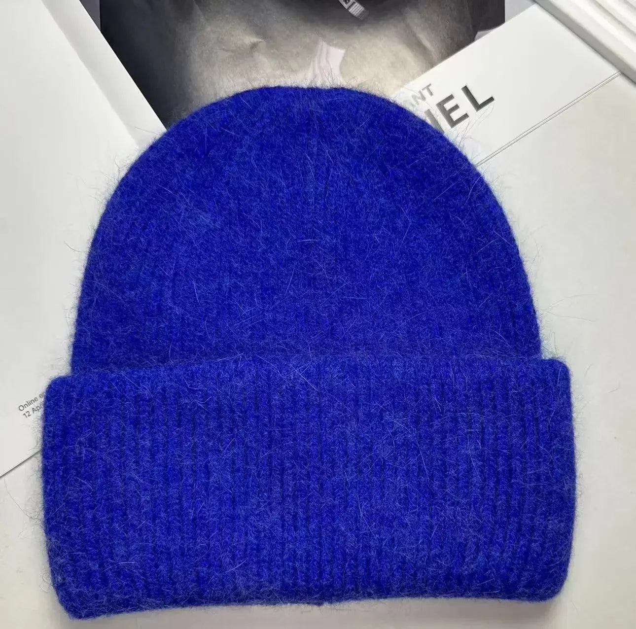 maoxiangshop 21colors Autumn Angola Rabbit Fur Knitted Beanies Winter Skullies Women's Hat Fashion Solid Warm Cashmere Wool Three Fold Thick