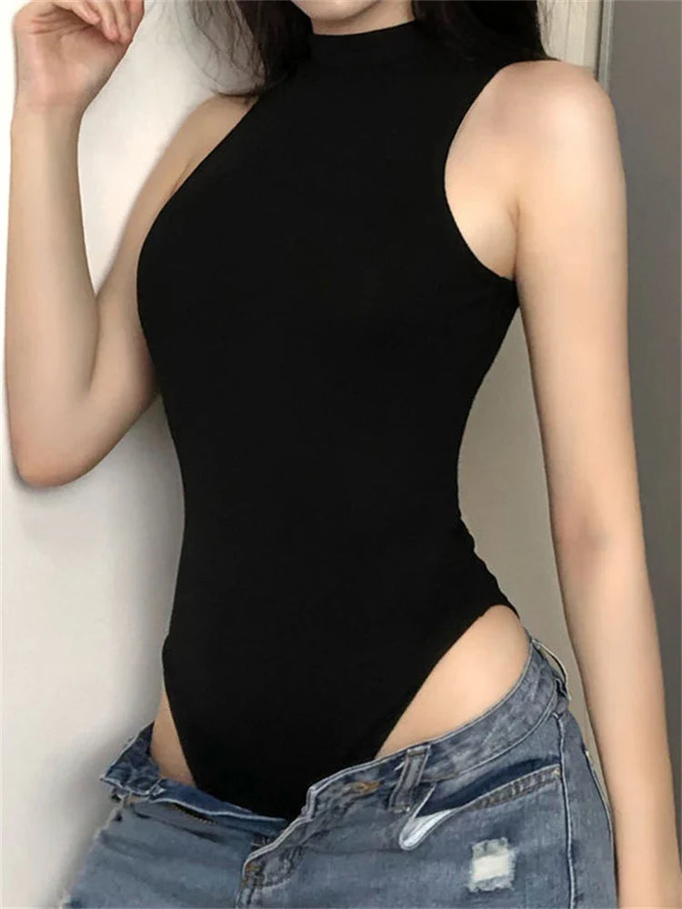 maoxiangshop Harajuku Solid Jumpsuit Women Sleeveless Bodycon Sexy Black Body Tops Fashion Streetwear Vintage Y2k Gothic Bodysuits Clothing