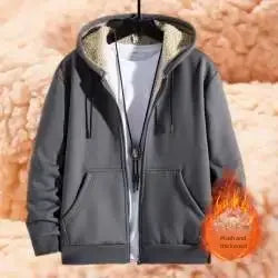 maoxiangshop Autumn Winter New Men's Fleece Lined Thickened Sweatshirt Cardigan Hooded Zip Up Versatile Casual Jacket Warm Lambswool