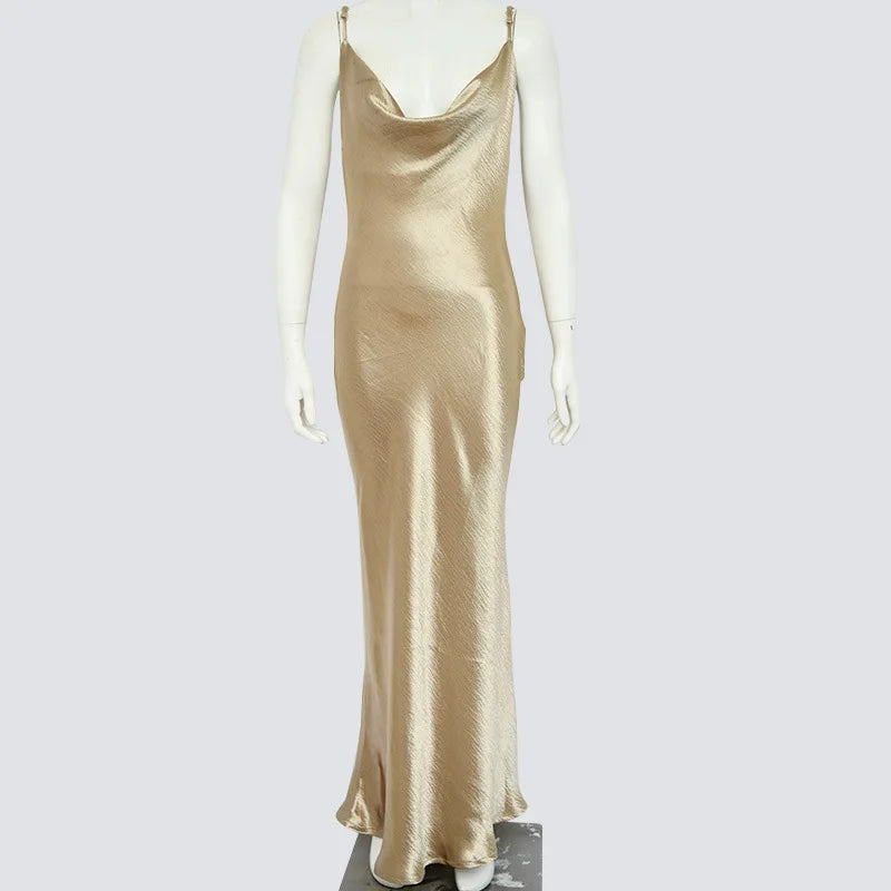 Summer Satin Bodycon Dress Women Party Dress New Arrivals Gold Draped Backless Dress Sexy Celebrity Club Night Dresses