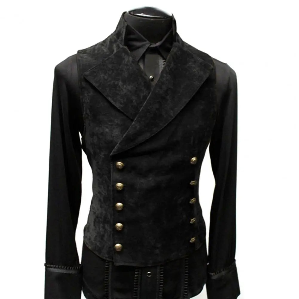 maoxiangshop Vintage Red Suede Suit Vest Men Waistcoat Stand Collar Solid Color Double Breasted Slim-Fit Vest Steampunk Gilet Homme