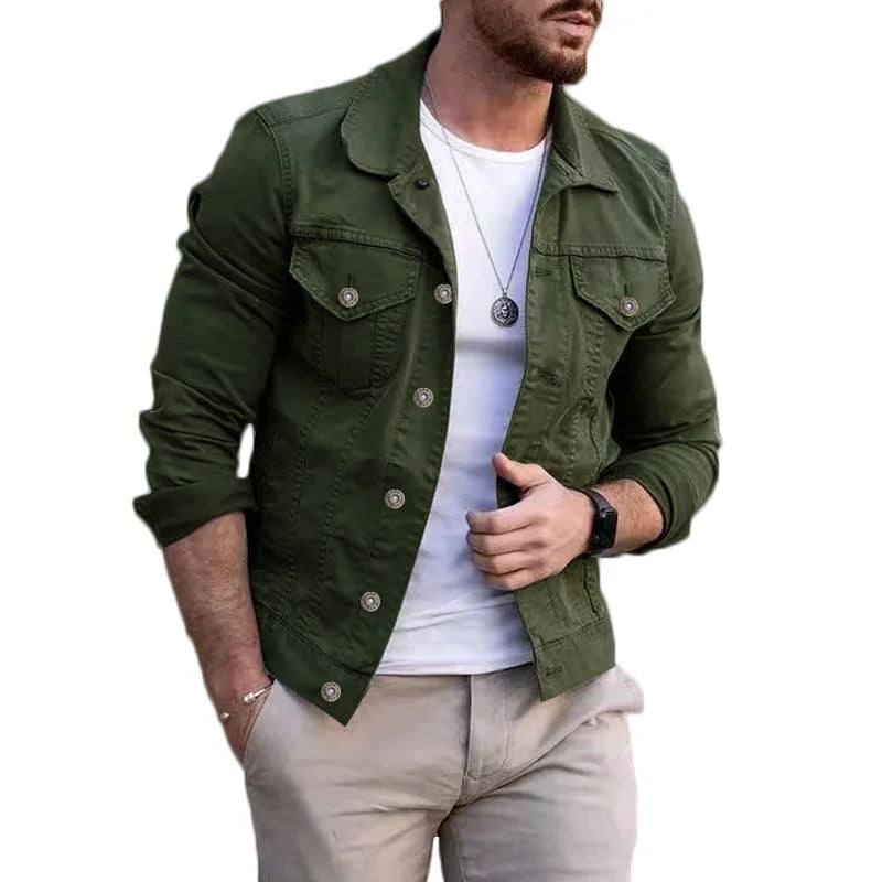 maoxiangshop FALL OUTFITS Men's Jacket New Mens Denim Jacket Slim Fit Fashion Casual Pocket Jacket Coat Men Handsome Spring Autumn Classic Red Coat