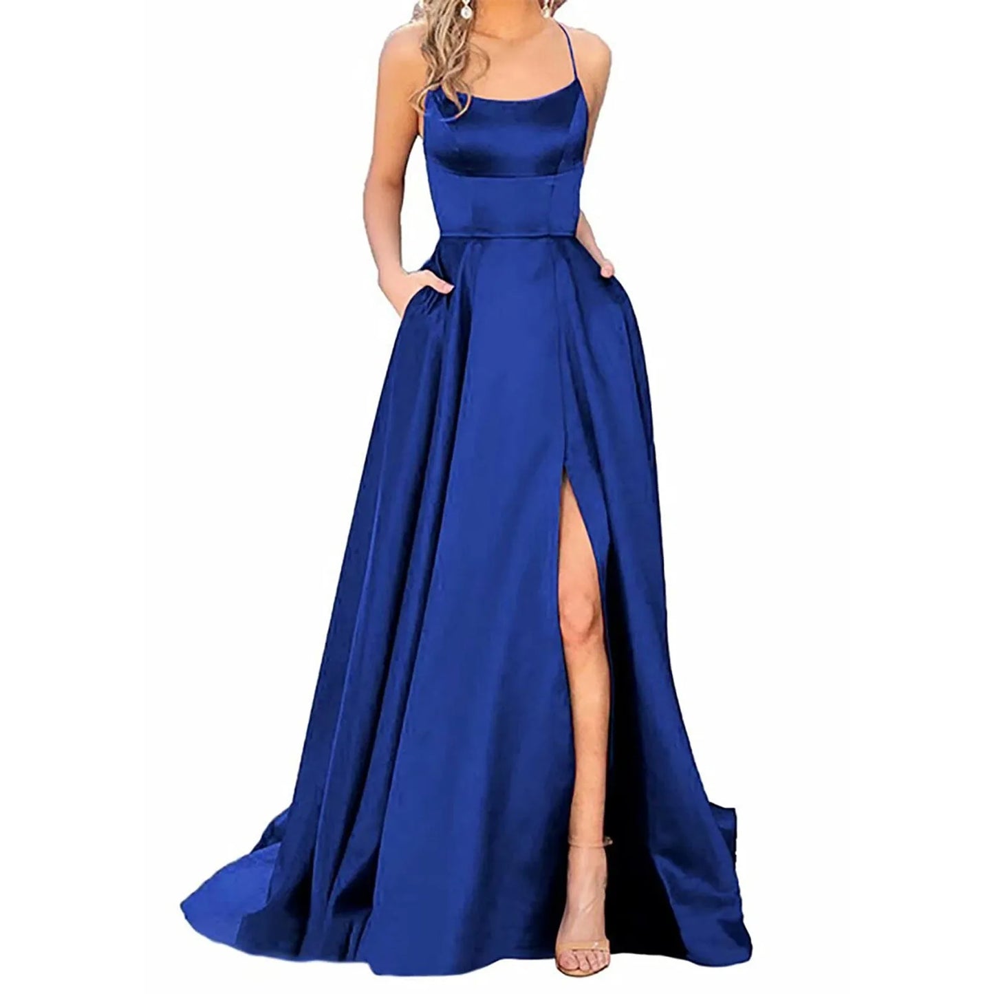 maoxiangshop-Sexy Backless Long Evening Prom Dress Purple Side Slipt Maxi Dress Women A Line Spaghetti Straps Satin Prom Gowns Formal Vestido