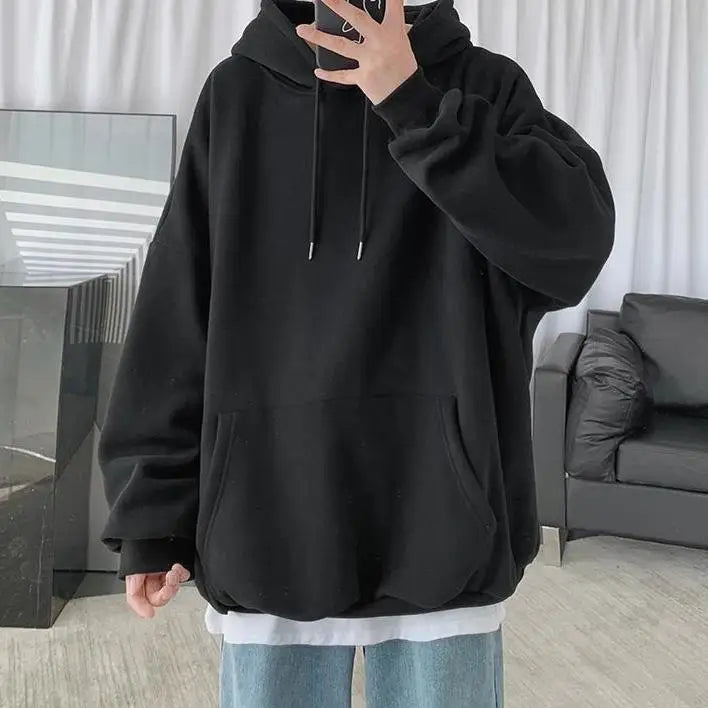 maoxiangshop Fleece Hoodie Men Casual Pocket Long Sleeve Oversized Pullover Tops Harajuku Street Thicken Solid Sweatshirt Sports Pullover 5xl