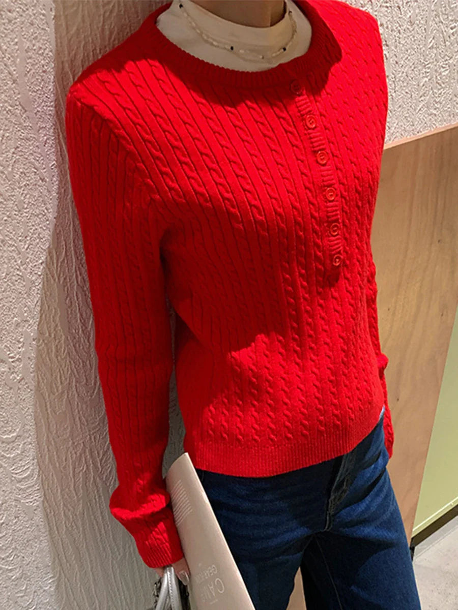 maoxiangshop - Autumn Solid Cardigan Sweater Women 2024 New O Neck Button Up Long Sleeve Slim Jumper Vintage Fashion Casual Knitted Outerwear