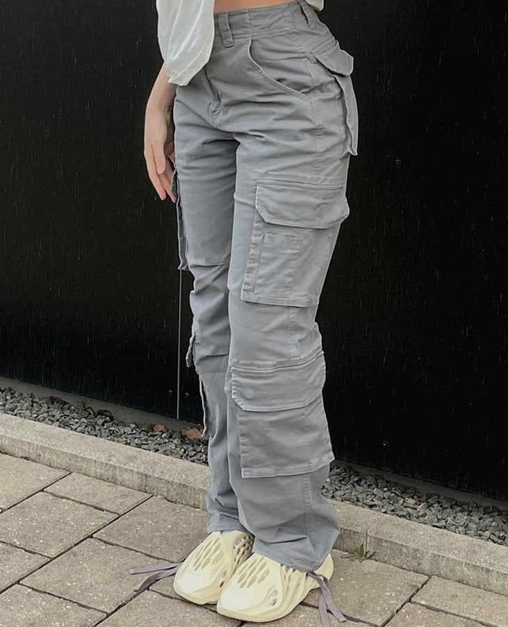 maoxiangshop2 Vintage Cargo Pants Baggy Jeans Women Fashion 90s Streetwear Pockets Wide Leg High Waist Straight Y2k Denim Trousers Overalls