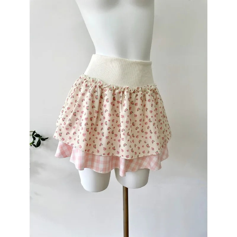 New French Elegant Fashion Women Outfits 2 Piece Skirts Set Casual Solid Blouse + Sweet Sexy Print Y2k Mini Skirt Hot Girl
