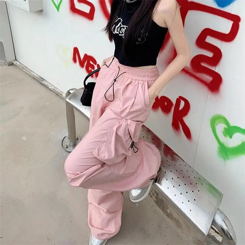 maoxiangshopY2K Parachute Black Pants Women Hippie Streetwear Oversize Pockets Cargo Trousers Harajuku Wide Leg Baggy Sweatpants