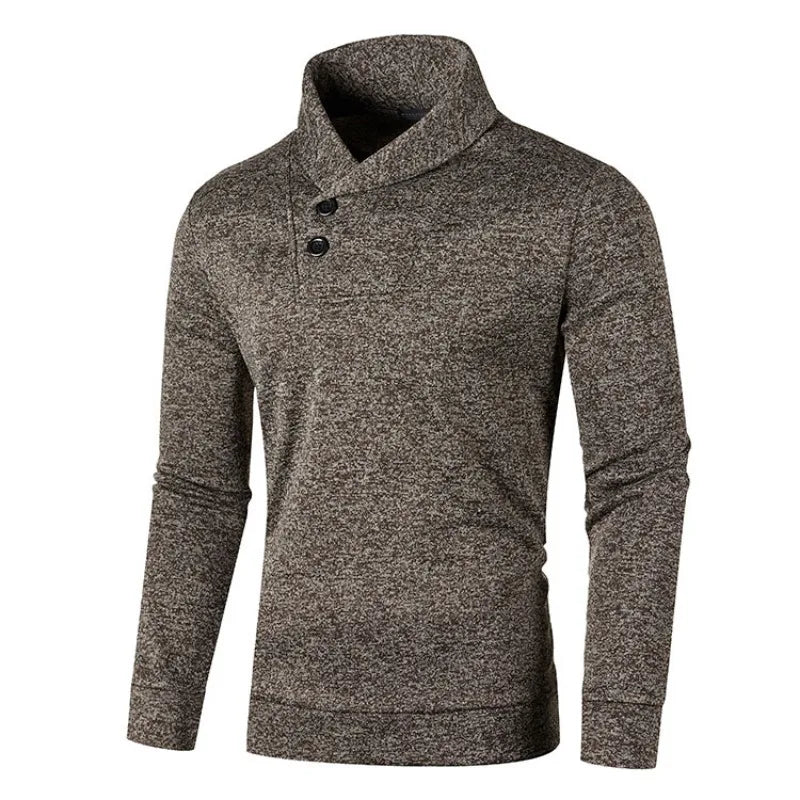 maoxiangshop Sweatwear Half Turtleneck Mens Sweaters Button Neck Solid Color Warm Slim Thick Sweatshirts Winter Pullover Men