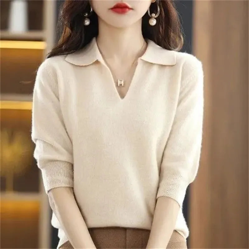 maoxiangshop New Women Knitted Sweaters Autumn Winter Warm Clothing Fashion Casual Sweater Long Sleeve Jumper V-Neck Loose Pullovers Top