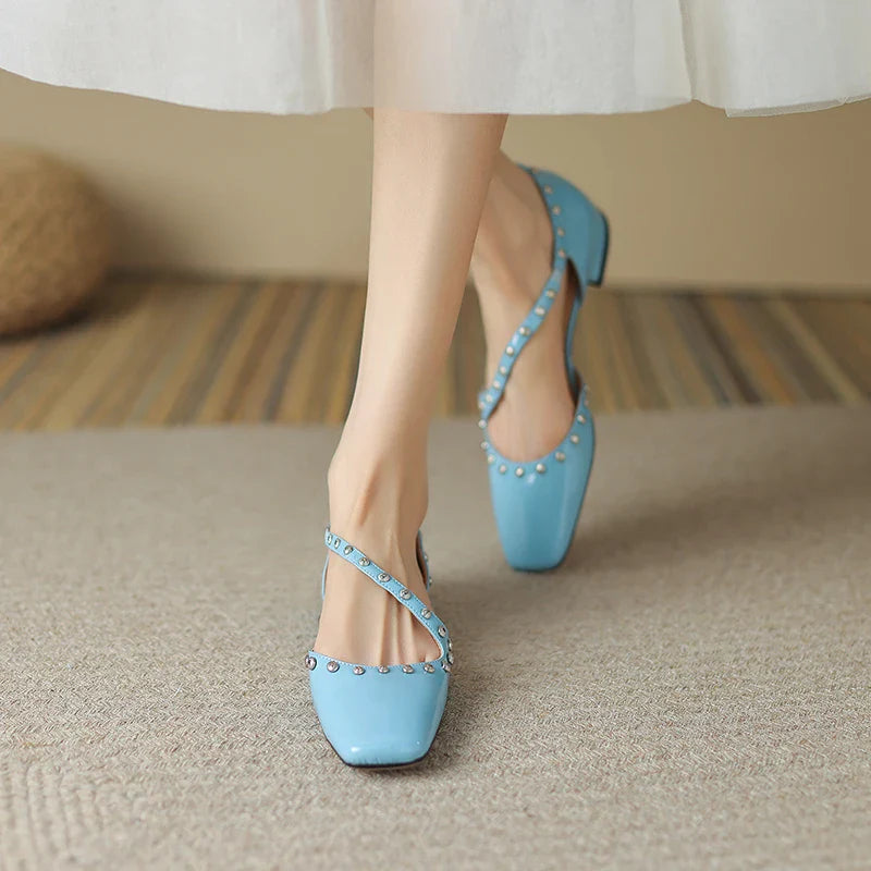 maoxiangshop - New Spring/Autumn Women Pumps square Toe Chunky Heel Mary Janes Solid Women Shoes for Women zapatos de mujer