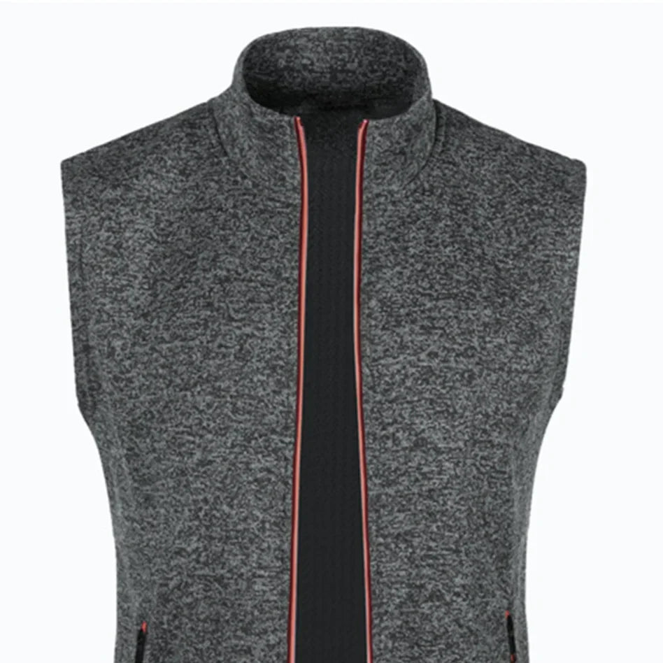 maoxiangshop Autumn and Winter Men's Knitted Velvet Fashion Casual Top Zipper Vest Sleeveless High Neck Fleece Solid Color Men's Wear