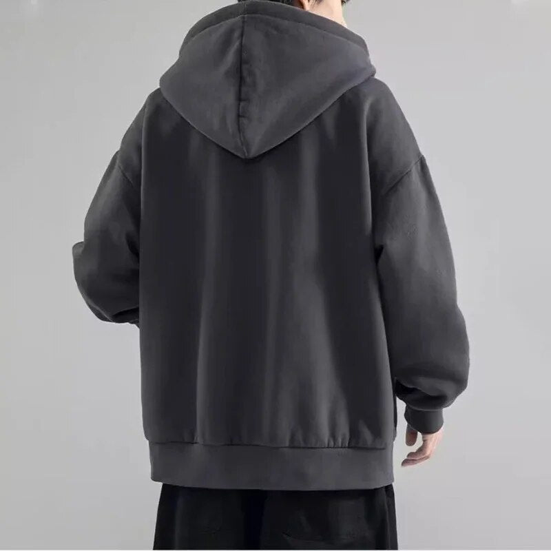 maoxiangshop American Heavyweight Basic Solid Color Cardigan Sweatshirt Men's Tide Loose Large Size Men's Hooded Sweatshirt Jacket 5xl