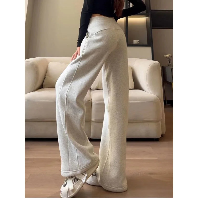 maoxiangshopGrey Sweatpants Women Baggy High Waist Straight Jogger Pants Korean Fashion Autumn Winter Warm Sports Trousers Casual