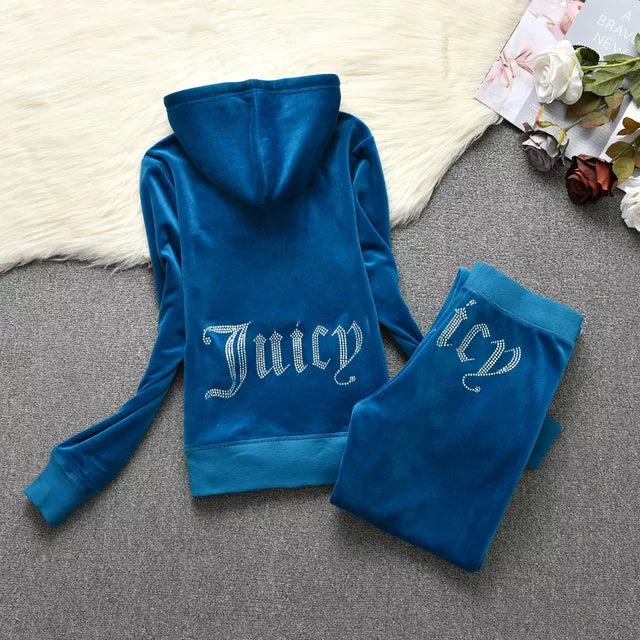 maoxiangshop 1:1 Top Quality Original Juicy Corture Tracksuit Woman Velvet Crop Female Suits Sweatshirt and Pants Set Sportswear Hoodies Suit