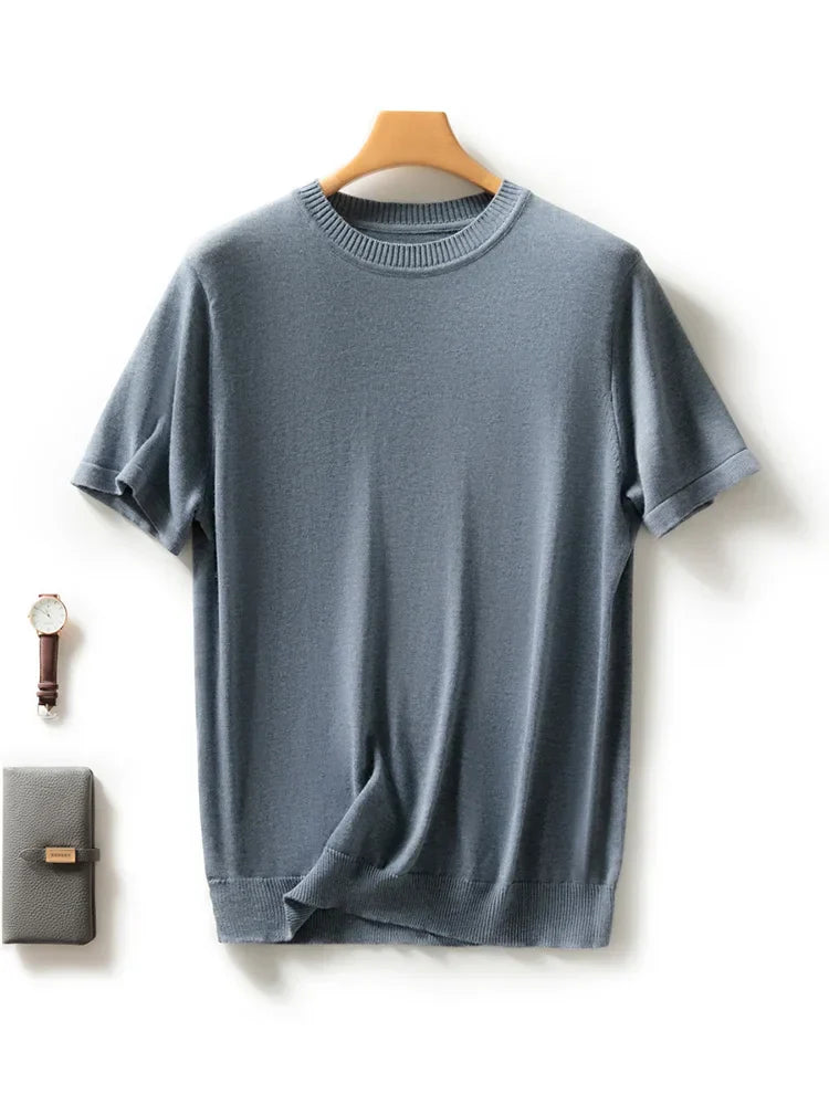 maoxiangshop Spring Summer Men's O-neck Wool Knitted T-shirt Smart Casual Basic Sleeveless Pullover Sweater 30% Merino Wool Knitwear Tops
