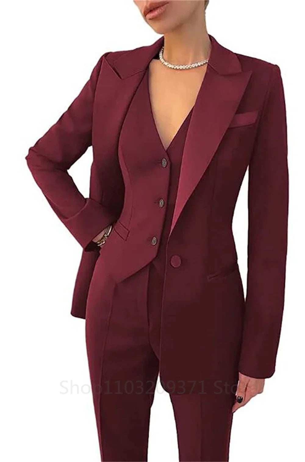maoxiangshop Fashion Plus Size Women Blazer 3 Pcs Elegant Long Sleeve Suit Jackets Vest and Straight Pants Suit Female Business Outfits New