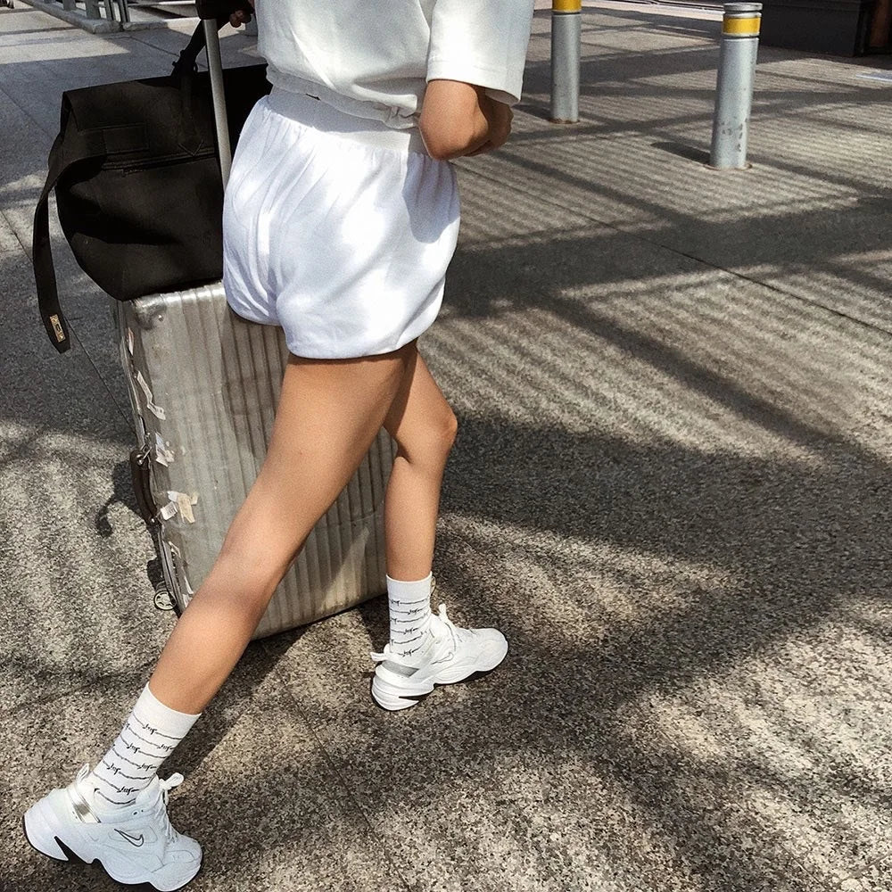 maoxiangshop - Summer high waisted shorts for women korean white knitted biker shorts for womans cute sweat shorts sexy short mujer kawaii