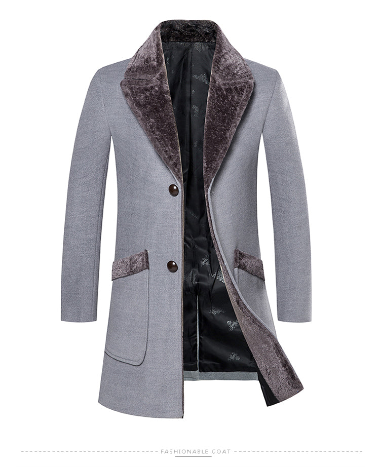 maoxiangshop Zoulv Male Solid Color Slim Casual Windbreaker Jacket 5XL Winter Men's Long Woolen Coat Fur Collar Warm Woolen Coats