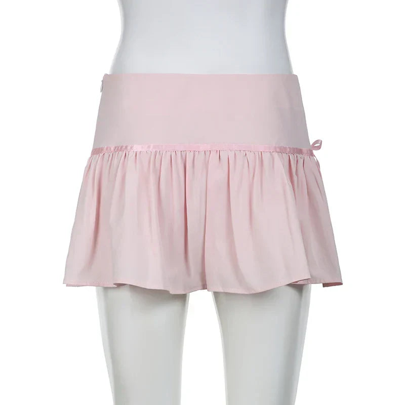Hotsweet Pink Spliced Summer Mini Skirt Bow Korean Fashion Cute Folds A-Line Women Skirts Coquette Clothes Girls New