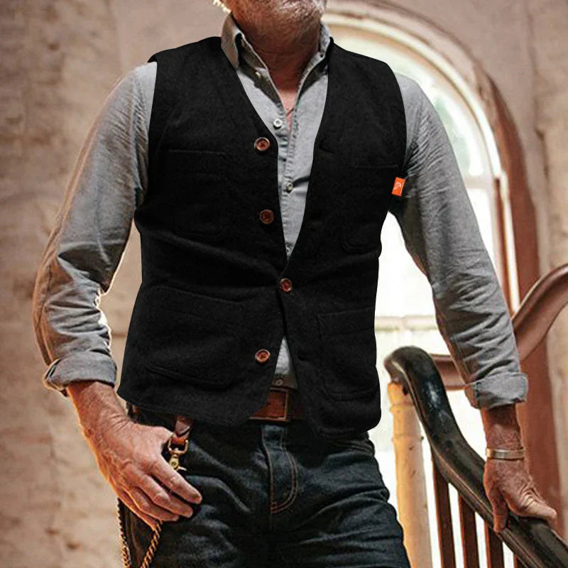 maoxiangshop Multi Pockets Patchs Mens Vest Jackets Solid Color V Neck Sleeveless Buttoned Blazer Coats For Men Spring Summer Vintage Outfits